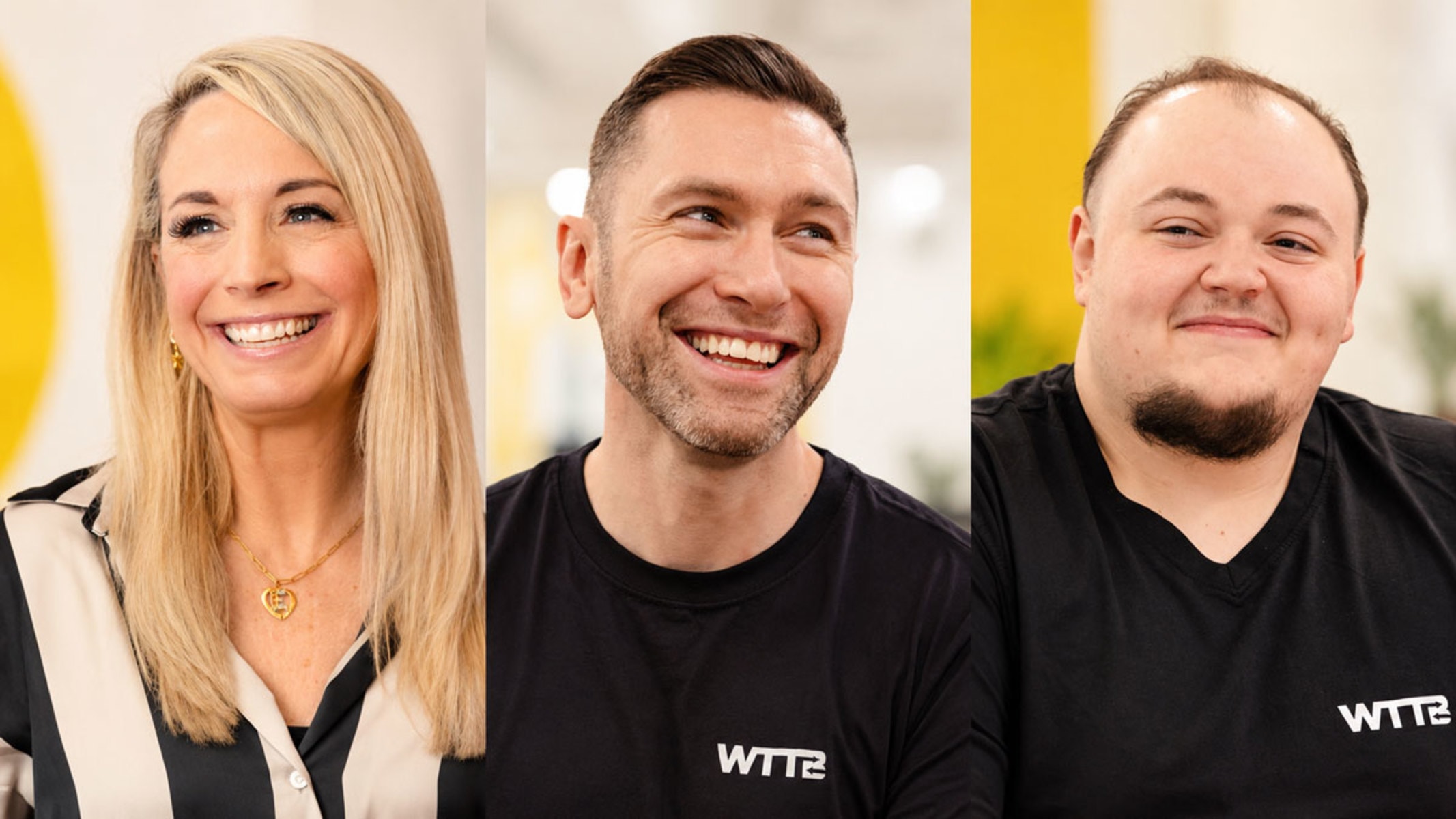 The WTTB Marketing Team smiling, two wearing black shirts, one wearing a black and white blouse.