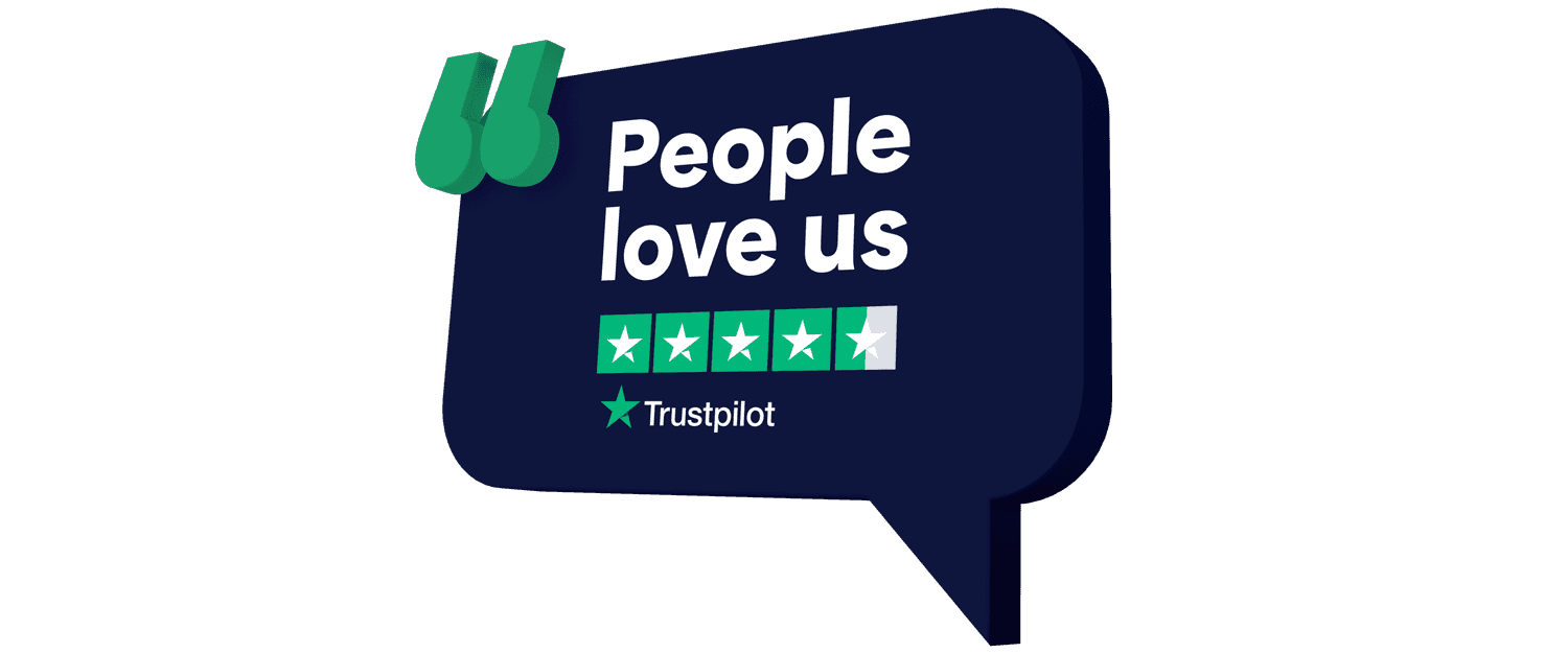 A Trustpilot quote noting that people love our service