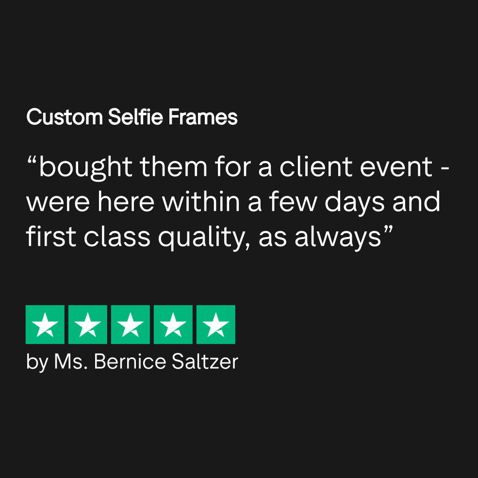 Trustpilot review for Custom Selfie Frames with 5 stars and positive client feedback.