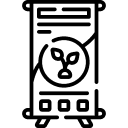 Line drawing of a standing roller banner displaying a recycled graphic