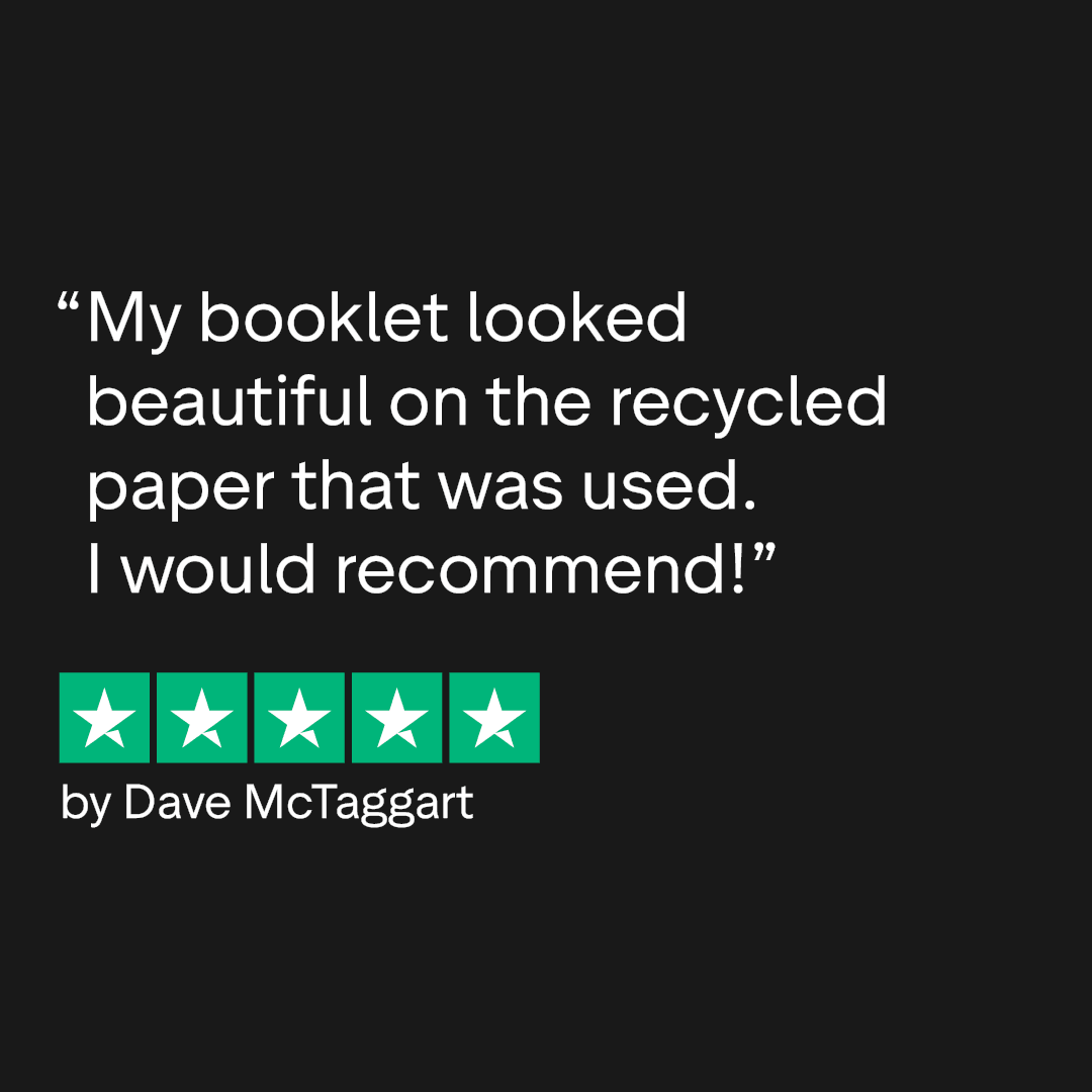 Customer review praising recycled paper, displaying a five-star rating by Dave McTaggart.