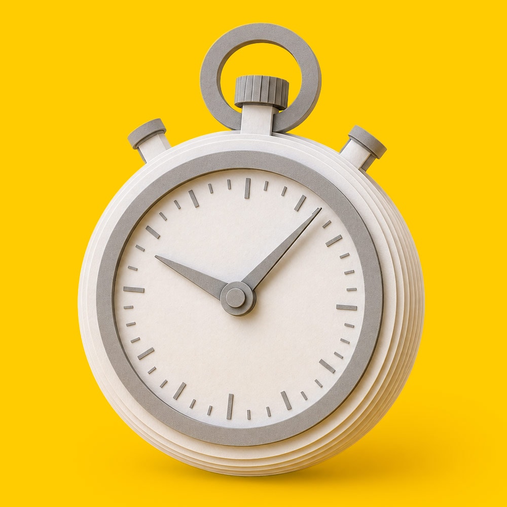 Paper stopwatch against a bright yellow background.