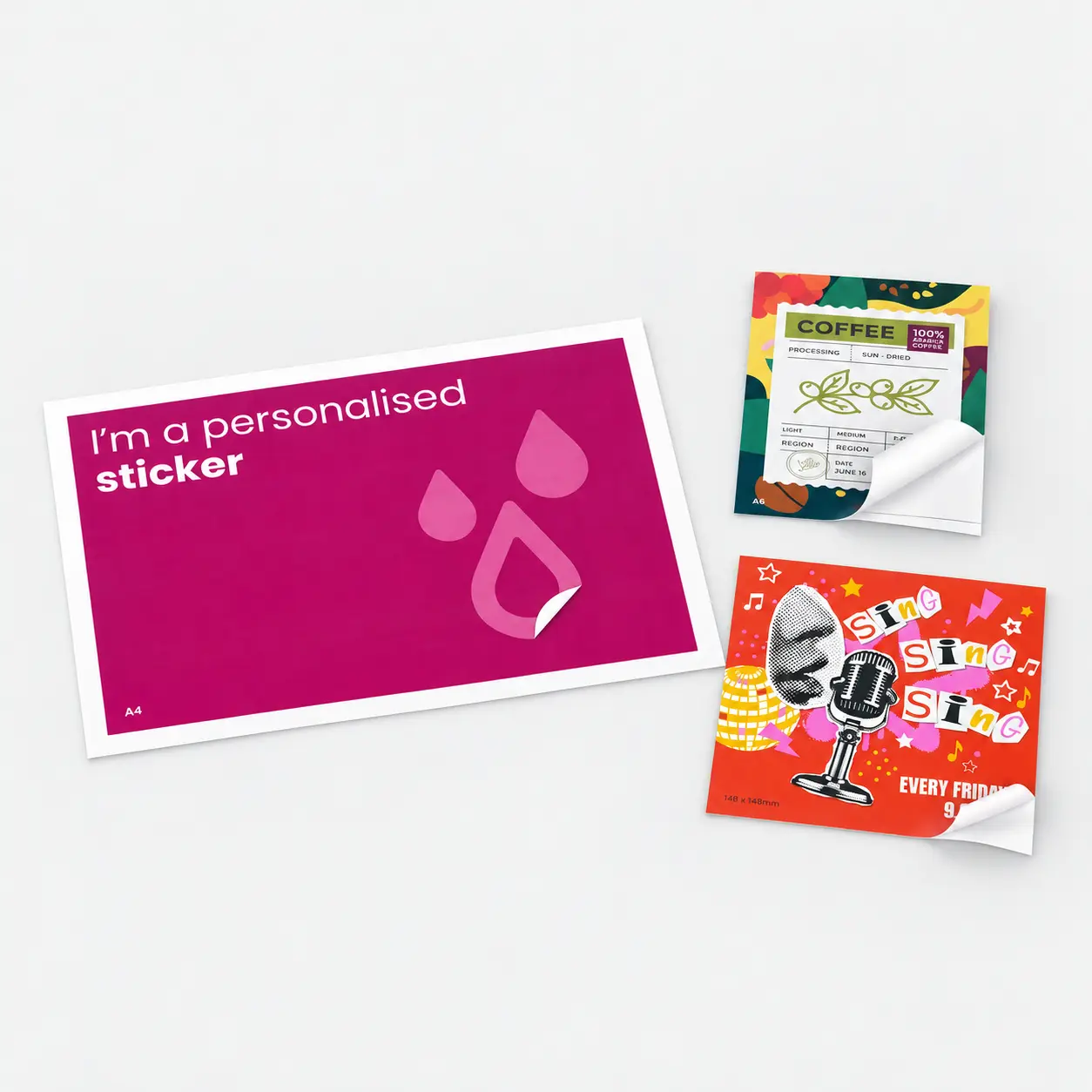 Three assorted sticker sheets on a white background.