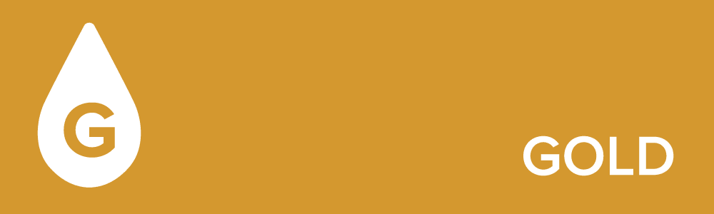 Gold drop icon and the word "GOLD" on a solid gold-colored background.