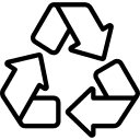 Black outline of the universal recycling symbol with three chasing arrows forming a triangle.