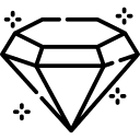 Line drawing of a diamond with four sparkling stars around it on a plain background.