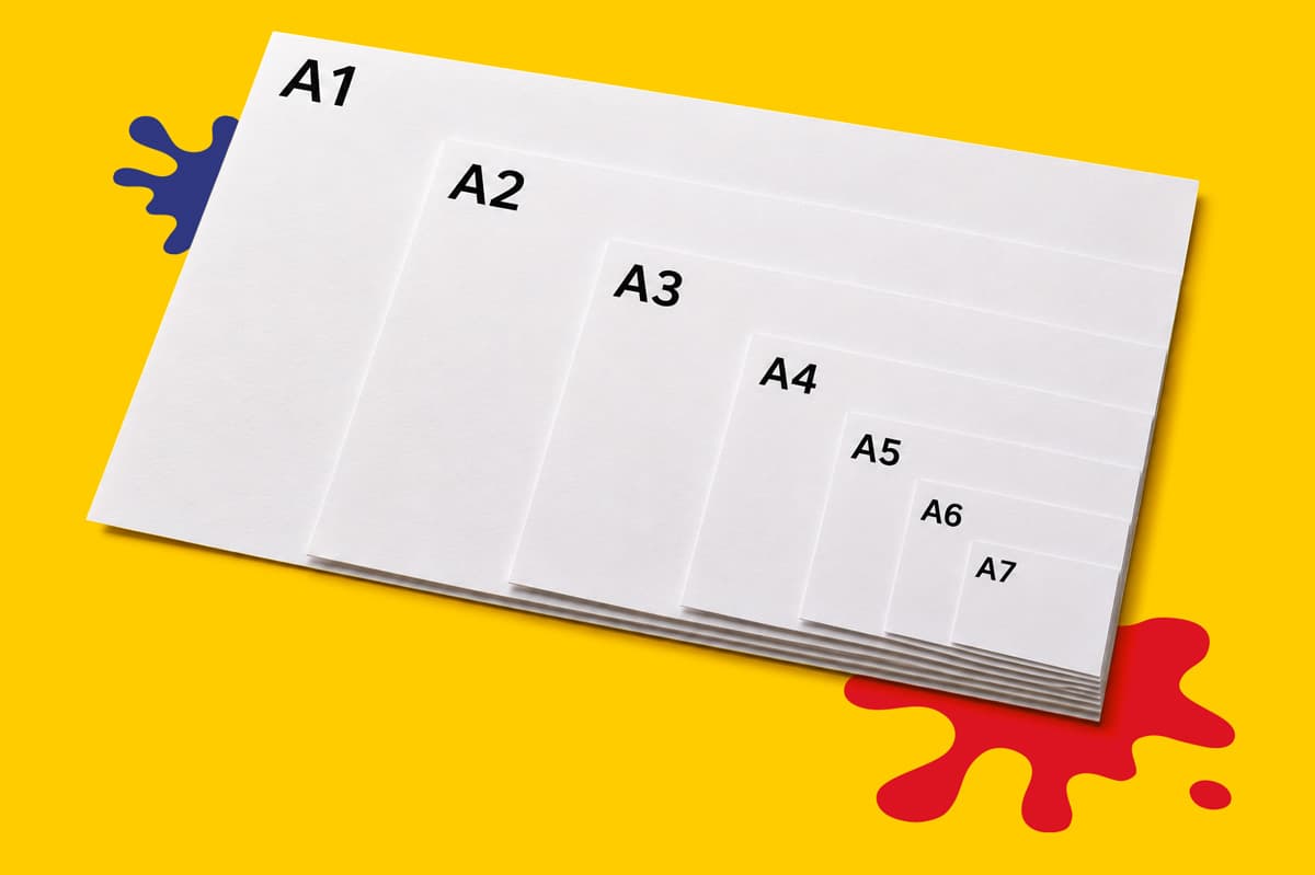A stack of paper sheets labeled A1 through A7 on a yellow background.