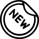 Black and white sticker icon with the word "NEW" in bold, uppercase letters.