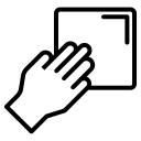 Outlined hand wiping a square surface with a cloth.