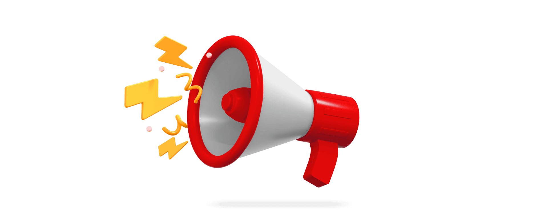 A red megaphone positioned next to bright yellow thunderbolts, symbolising power