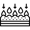 Icon showing water droplets and arrows pointing down onto a layered surface, indicating absorption.