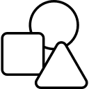 Outlined square, circle, and triangle overlapping on a light background.