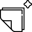 Line drawing of a folded paper with a sparkle icon above.