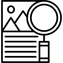 Icon of a document with an image, text, and a magnifying glass over it.